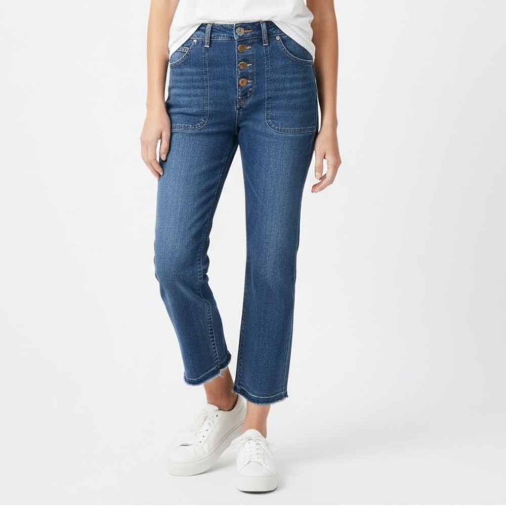 Carpenter Style POINT SUR DENIM Button Fly Patch High Rise Crop Straight Jean